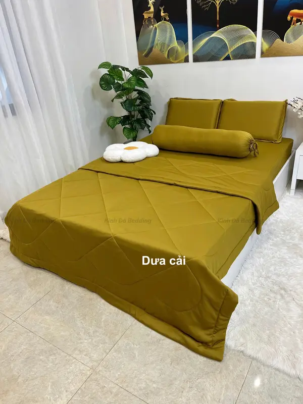 Bộ ga thun lạnh có mền 5 món đẹp decor phòng - Thun Silk - đủ size drap giường 1m4 1m6 1m8 chăn gòn cao cấp 4
