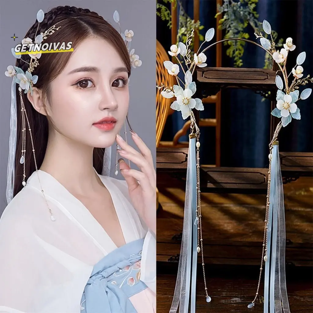 Hiasan Kepala Peri Hanfu dengan Jumbai  Ikat Kepala dan Mahkota  Jepit Rambut Pengantin  Ornamen Cosplay  Penutup Kepala Putri  Aksesori Rambut Antik