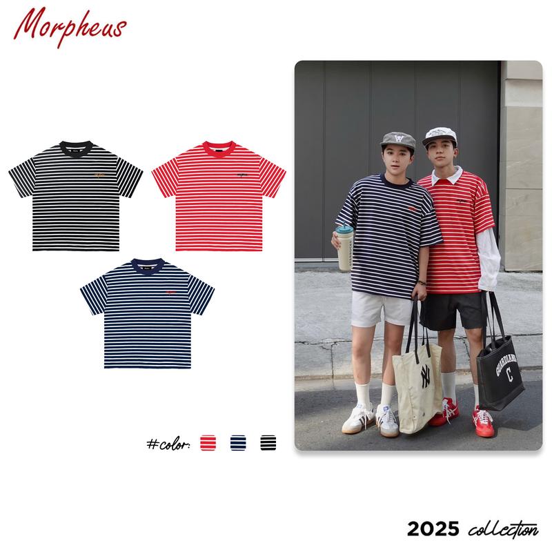 Áo thun Boxy Local Brand Morpheus, Áo thun sọc ngang Form rộng co giãn thoải mái, Áo thun Boxy kẻ sọc thêu chữ