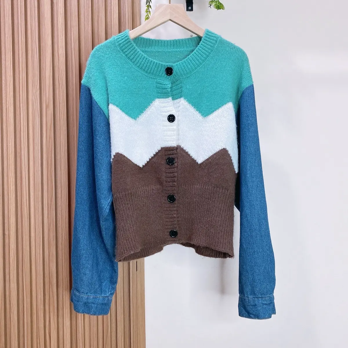 BLOUSE DENIM KNIT IMPOR Wanita Baju Atasan Top Cewek Panjang Casual
