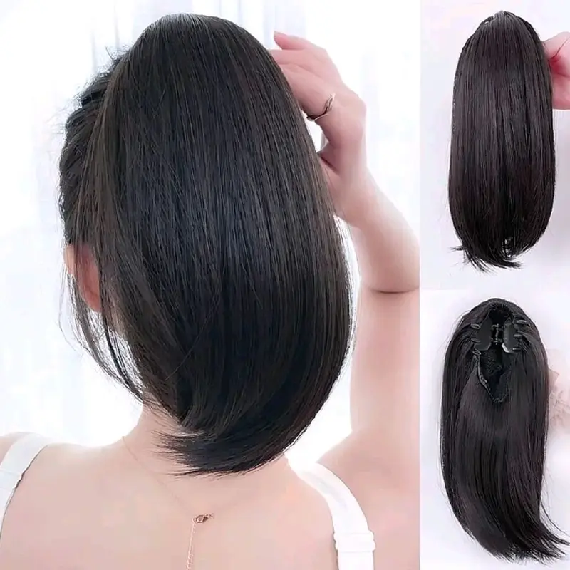Hairclip Ponytail Rambut Palsu Capit Lurus 30cm Ponytail AESRORA Korea Cepol Hairbun Capit Rambut Wanita Coklat 2