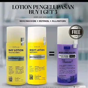 Exelia Paket Booster Pengelupasan Buy 1 Get 3 Day Lotion & Night Lotion dengan Niacinamide Retinol & Allantoin Body Peeling Gel