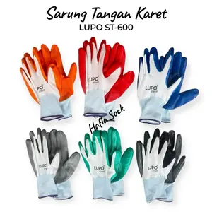 Paket 12 & 6 Pasang Sarung Tangan Karet LUPO ST-600 Sarung Tangan Serbaguna Kerja Pria Wanita Dewasa Hitam Merah Cleaning