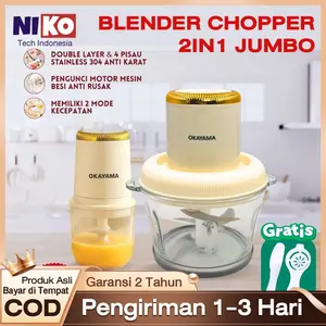 Chopper Blender OKAYAMA 2in1 Serbaguna: 2L 300W Penggiling Daging Bumbu Bawang, Garansi 1 Tahun Aman