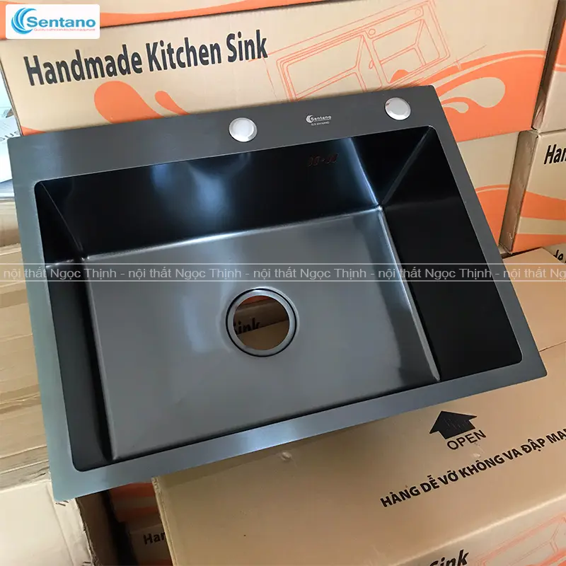 Chậu rửa chén bát inox sus304 SENTANO NANO ĐEN 60x45cm chống trầy xước cao cấp tặng kèm rổ đa năng 2