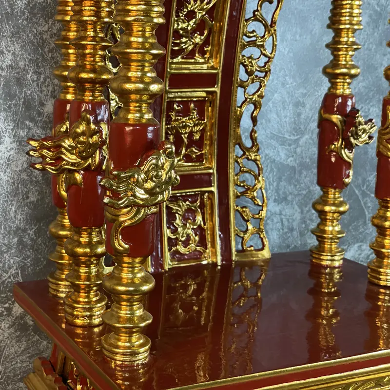 Ngai cột rồng song long bàn thờ sơn son thếp vàng cao 71,85,97cm 4