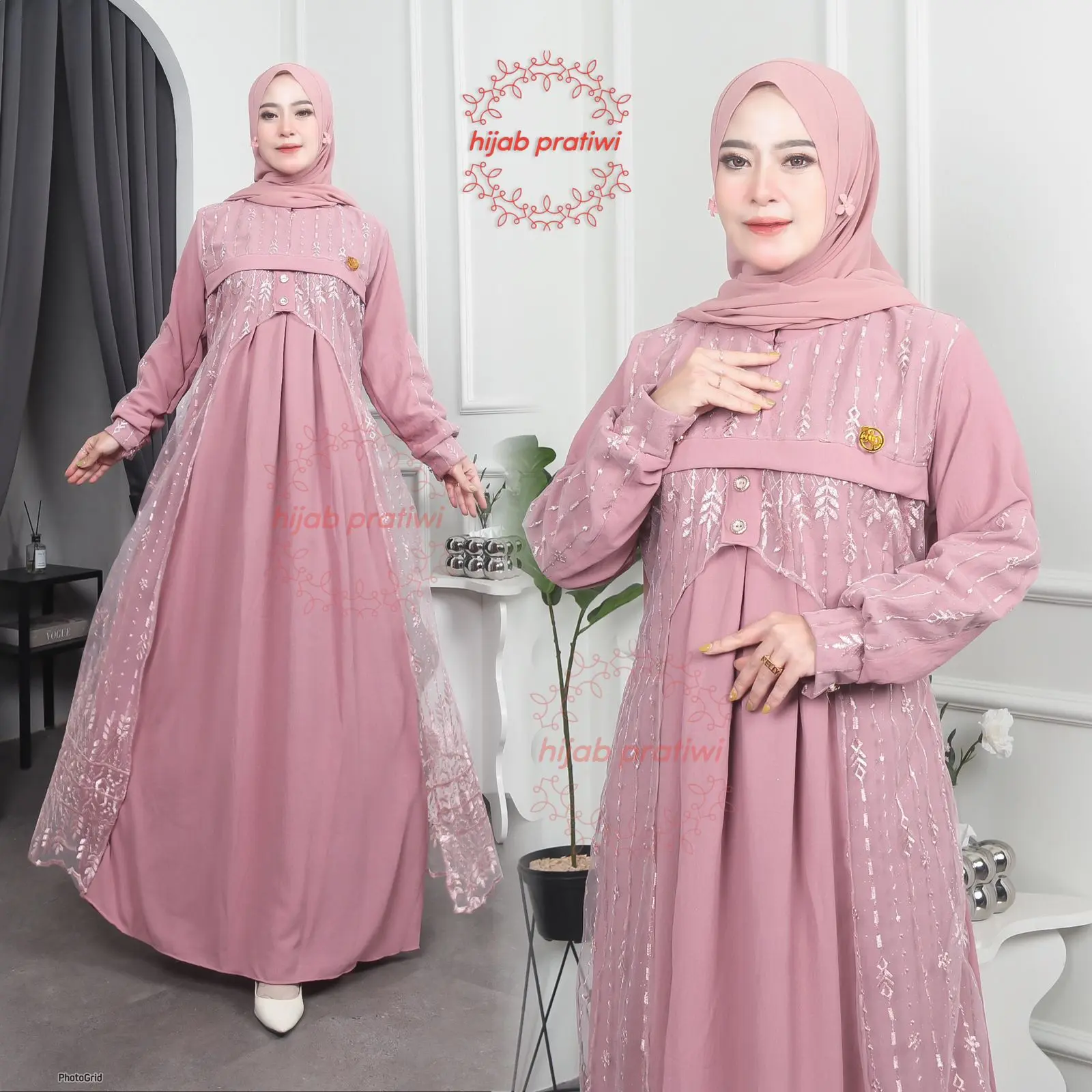 Yumna Dress Gamis Crinkel Premium Mix Brokat Tile Terbaru 2024 Gamis Viral Kekinian