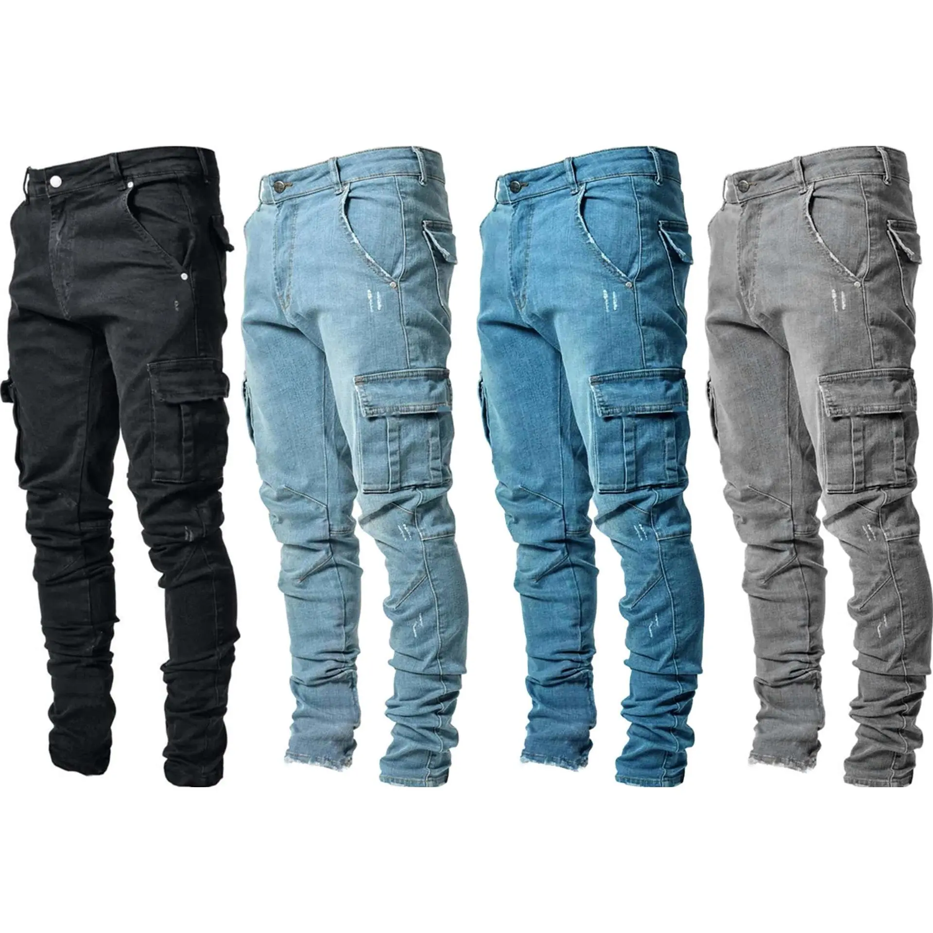 2022 Europe and America Cross Border New Men's Jeans Trendy Casual Side Pocket Skinny Men's Jeans