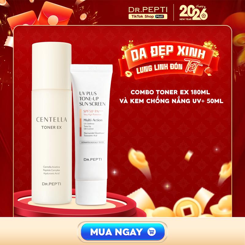  DR.PEPTI Combo Chống Nắng Dưỡng Da - Nước Hoa Hồng Toner Dr.Pepti EX 180ml & Kem Chống Nắng Dr.Pepti UV Plus Tone-up Sunscreen 50ml Dưỡng ẩm Chống Nắng Cho Làn Da 