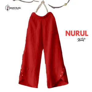 Imani Butik | Kulot Nurul Fashion Muslim Bawahan Model Polos  Bahan Katun Santai Wanita Dewasa Bawahan Panjang Celana Linen Katun Hitam Casual Cewek Remaja Kancing Variasi