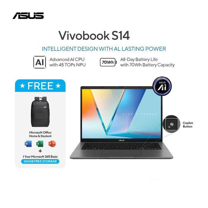 Gambar Asus Vivobook S14 M3407HA [AMD Ryzen 7-260|RAM 16GB|SSD 1TB|Win11|OHS24+365] dari megacom.id Kota Administrasi Jakarta Pusat Tokopedia