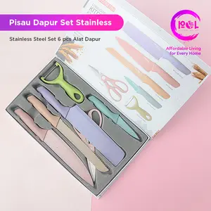 [POL] COD Pisau Dapur Set 6 in 1 Stainless Steel | Kitchen Knife Set