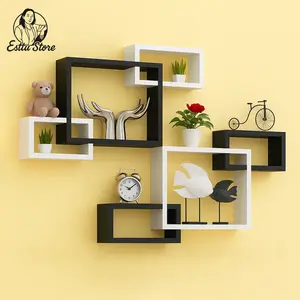 Esttu Store Rak Dinding 3 Kotak Minimalis Tanpa Bor Tembok Hiasan Dinding Rak Serbaguna untuk Kamar Ruang Tamu & Mainan Bahan Multiplek 12mm Finish PVC SivePRO Garansi Tanpa Bor Tembok Ukuran 25 x 25 cm Estetik & Kokoh