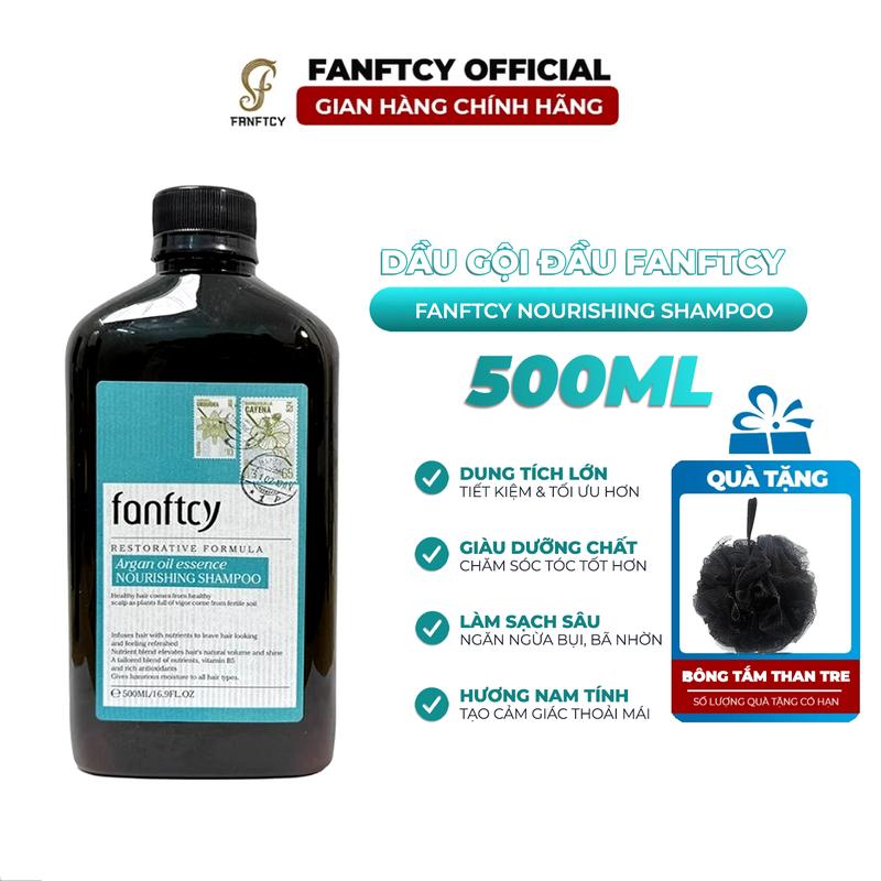 Dầu Gội FANFTCY 500ml Argan Oil cho tóc uốn nhuộm Hỗ trợ Giảm Gãy Rụng Phục Hồi Tóc Hư Tổn + Tặng bông tắm than tre