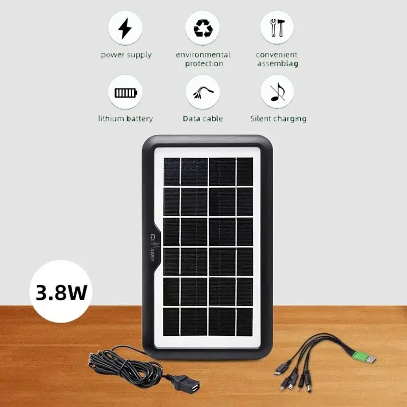 CCLAMP Panel surya  6v3.8w monokristal silikon luar panel fotovoltaik nyaman luar ruangan USB dengan 5 jenis kepala pengisian lampu  tenaga 4