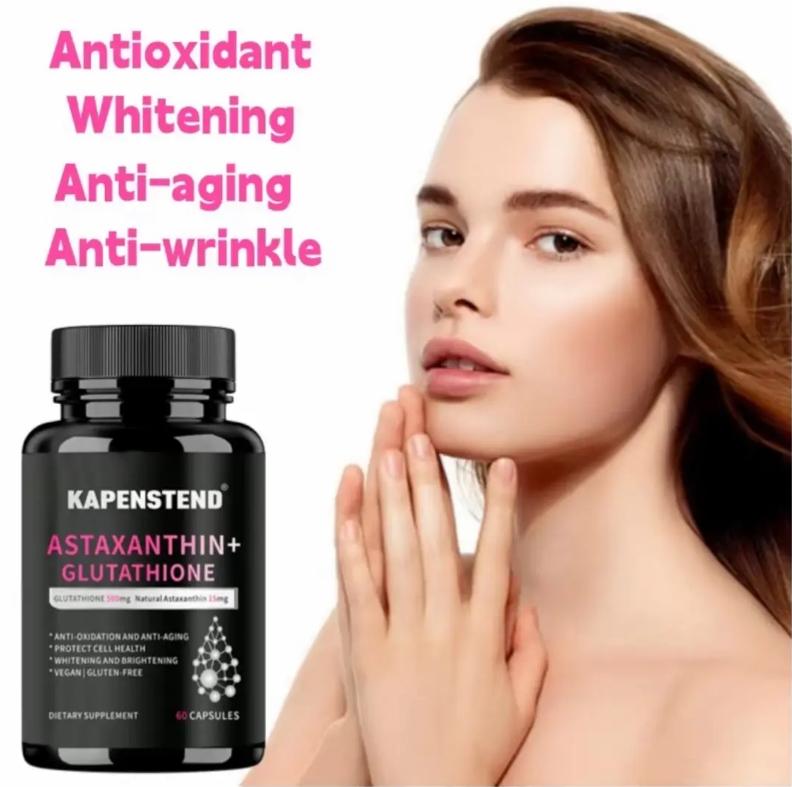 KAPENSTEND 120 Kapsul,Glutathione +Astaxanthin mendukung kesehatankardiovaskular dan kulit, anti penuaan danmemutihkan tubuh, MALL