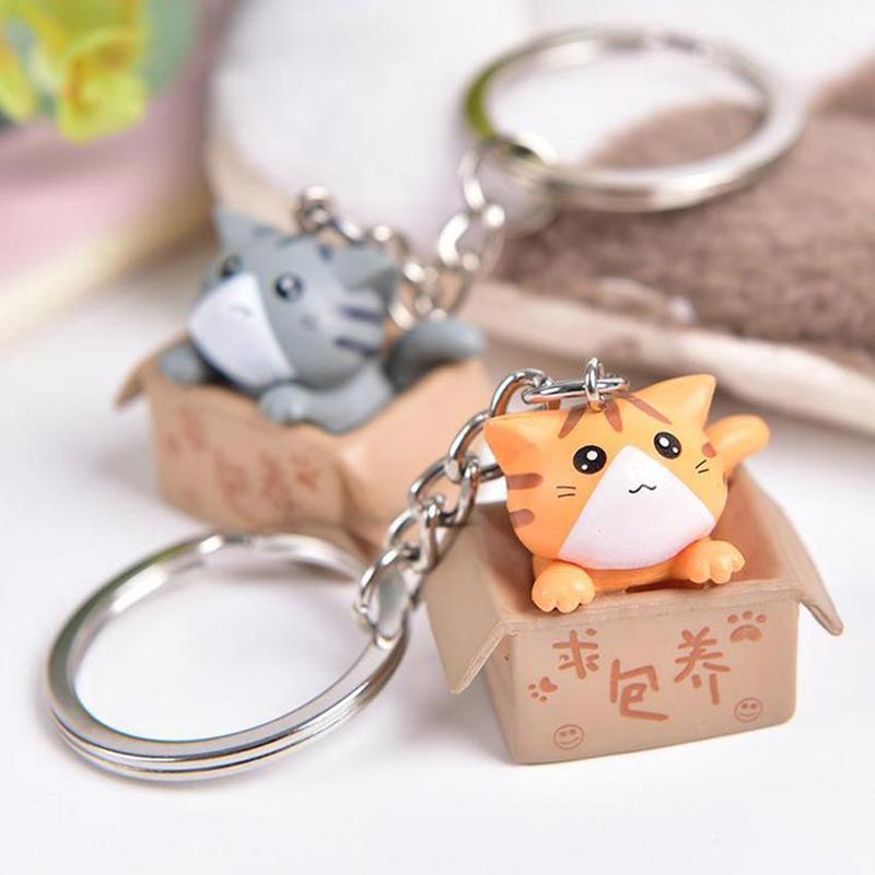 kucing kardus gantungan kunci pajangan lucu cat box keychain korean 4