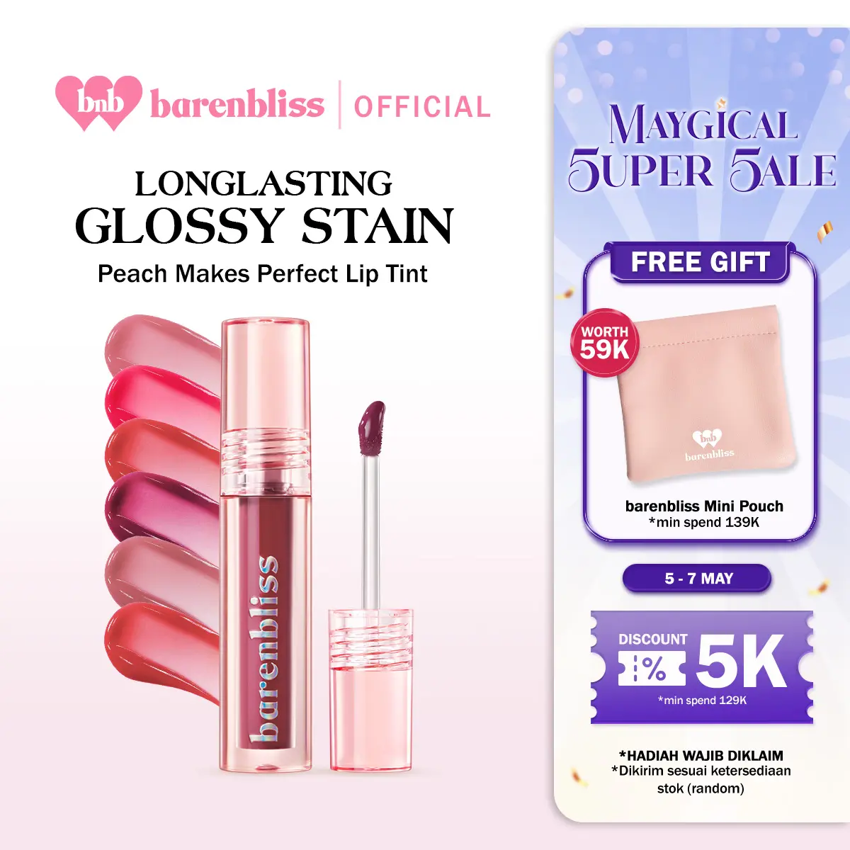 【BEST SELLING】BNB barenbliss Peach Makes Perfect Lip Tint Korea Lip Gloss | Lip Tint yang Ringan, Tahan hingga 12 Jam, Moisturizing & Nourishing