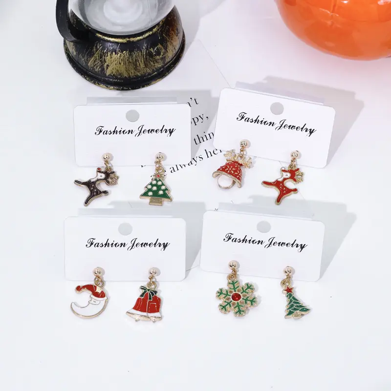 925 Silver Needle Christmas Tree Earrings for Women Fashion Santa Claus Elk Snowflake Stud Earring