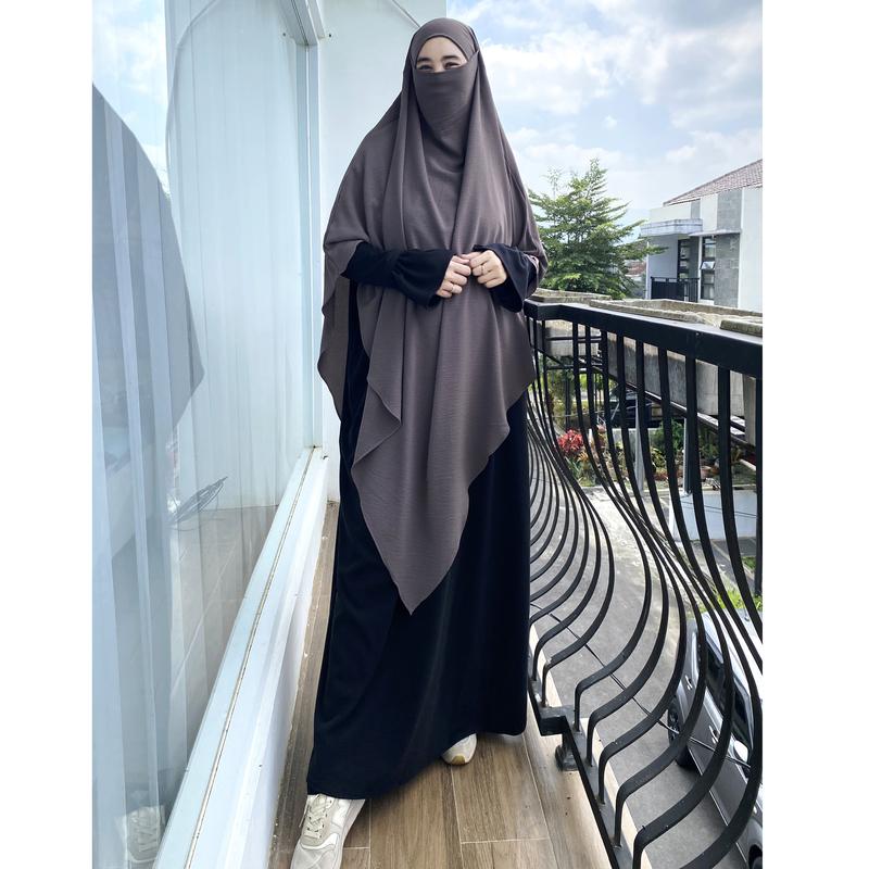 Monica Abaya Knit Casual Tanpa Khimar Gamis Dress Wanita Cantik Fashionable Dewasa Remaja Maxi Mewah Hitam Putih Muslim Gaun Tangan Simple Lembut Basic   Umroh Syari Kondangan Sifon 6