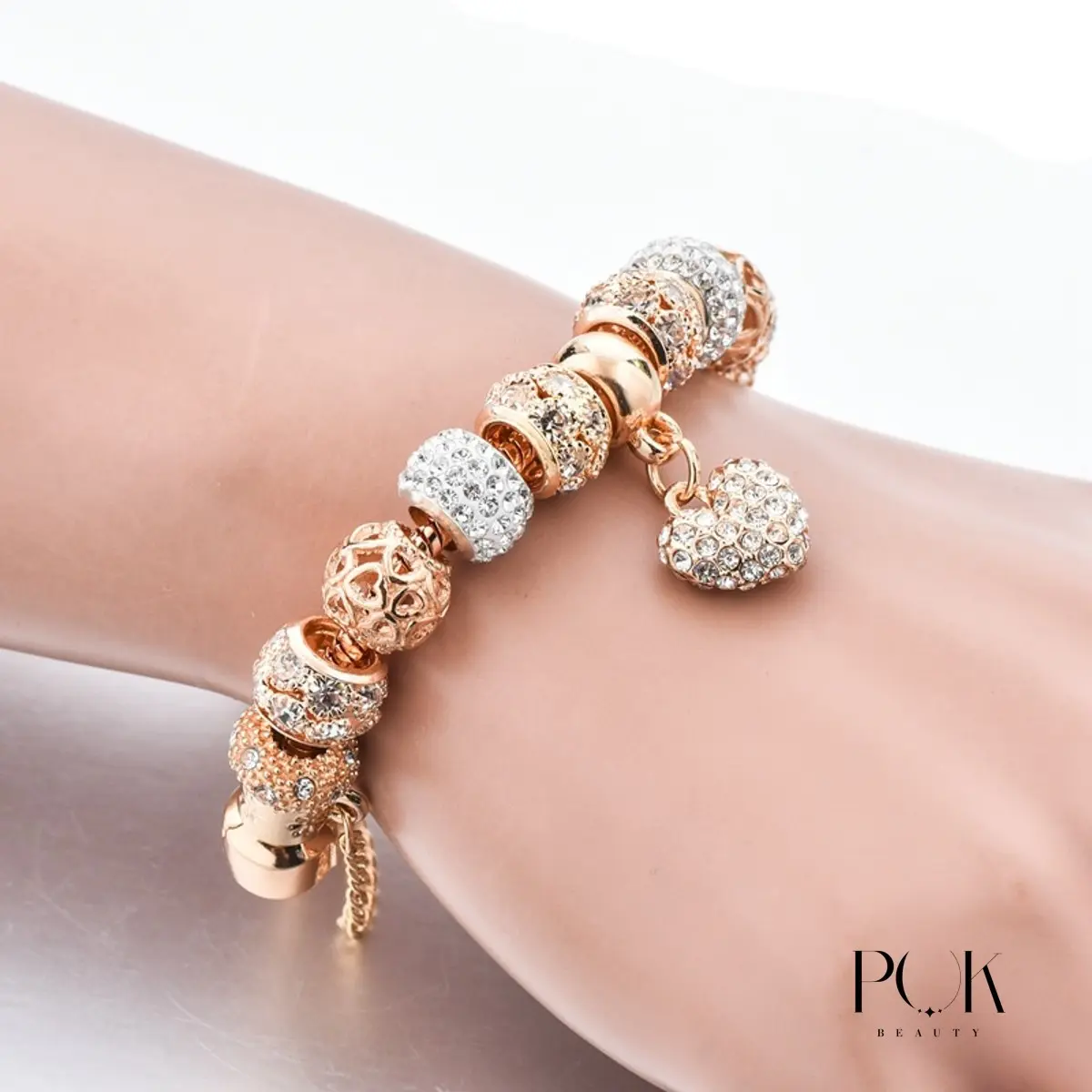(COD)Heart Beaded Bracelet for women, Free Box and Brooch, stainless steel ,non fade jewelry,no allergies,light touch