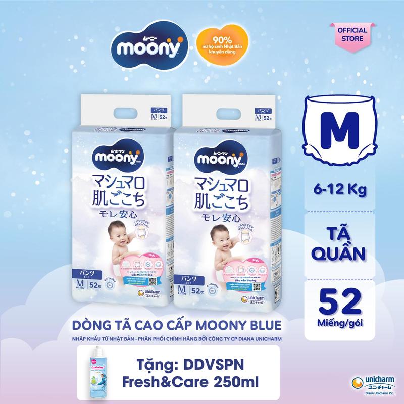 [COMBO 2-TẶNG DDVSPN COOL+ 250ML] Moony Tã/bỉm quần xanh M52/ L44/ XL38/ XXL26 - Nhập khẩu Nhật Bản
