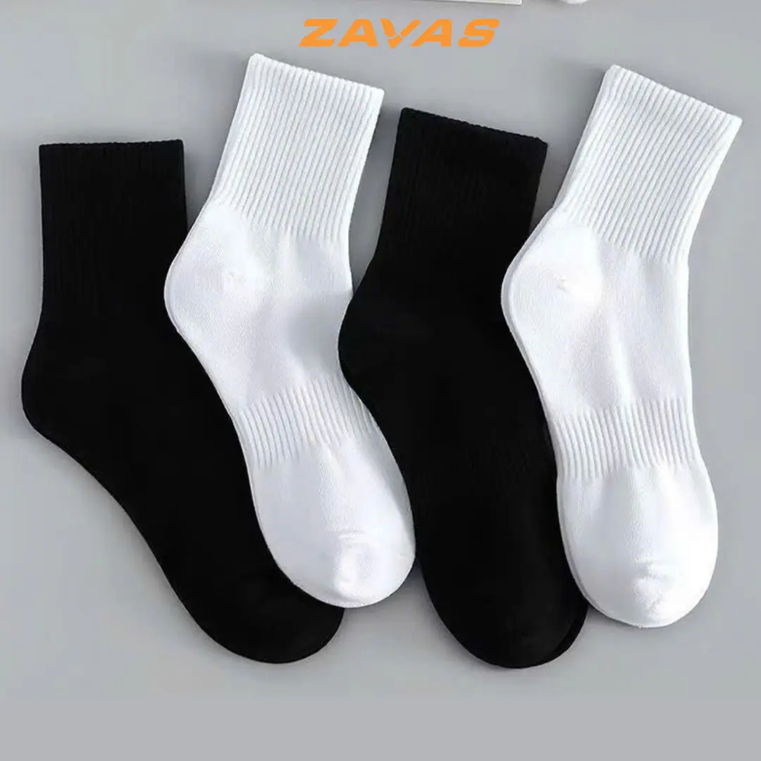 Tất trơn cổ trung dày dặn phong cách vớ thời trang nhiều sợi cotton thấm hút mồ hôi thoáng mát - TT05