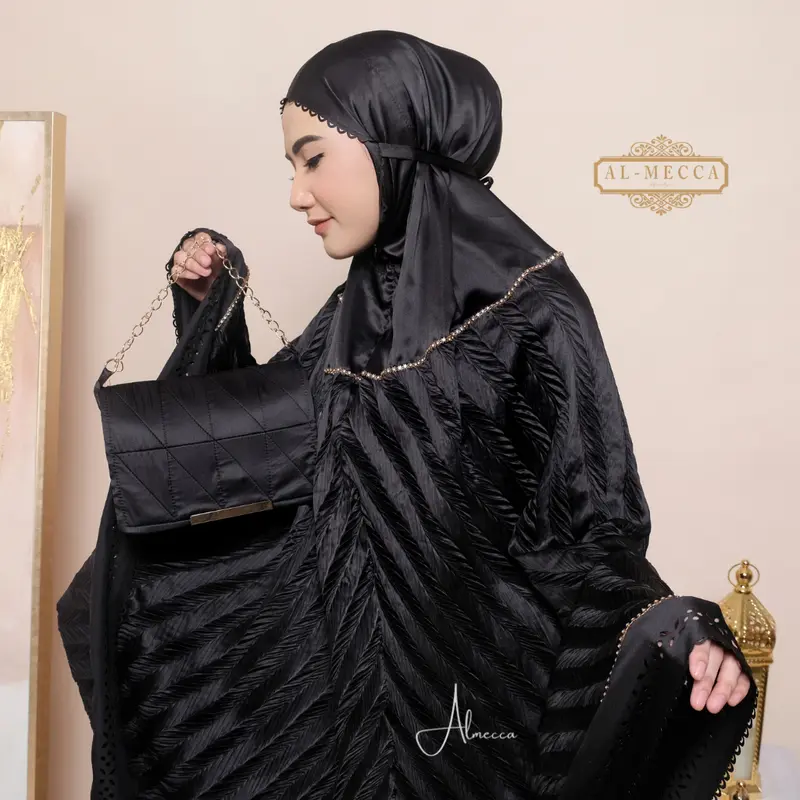 ALMECCA - Mukena Dewasa Mewah Elnara Traveling 2in1 Mewah Traveling Mini Resleting Jumbo Adem Mukena Terbaru Seserahan Pernikahan Atasan Dan Bawahan Muslim 2