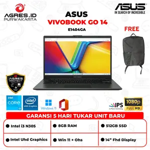 ASUS VIVOBOOK GO 14 E1404GA I3 N305 RAM 8GB SSD 512GB WIN 11+OHS+M365B 14" FHD RESMI 2 TAHUN