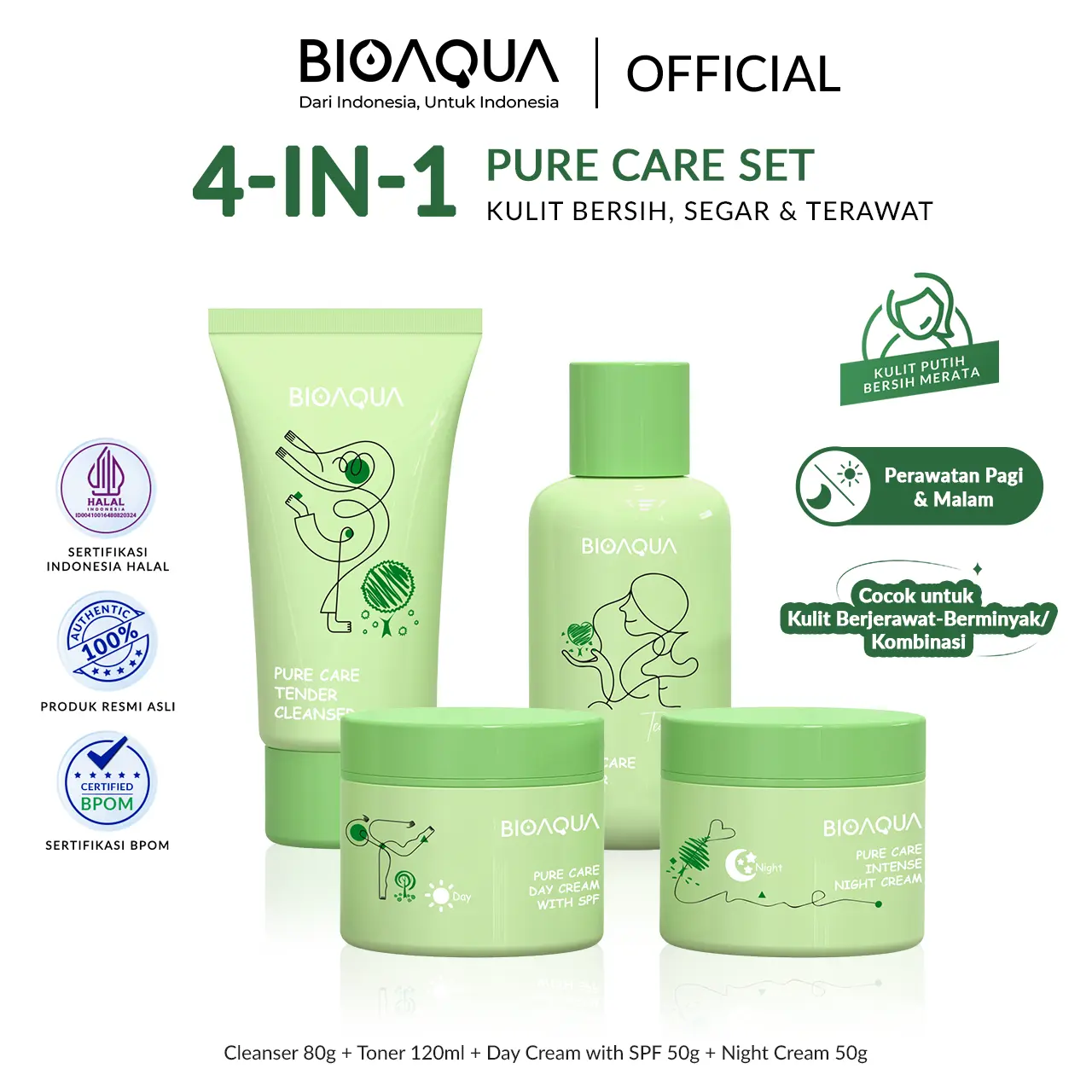 【BPOM】BIOAQUA Milk Niacinamide Glowing & Brightening Set Tea Tree Oligopeptide Acne Barrier Set