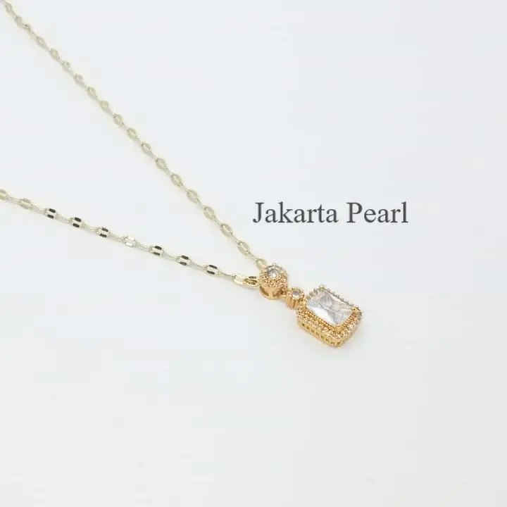 Jakarta Pearl - Kalung  L54 Titanium Gld Permata Kotak Realpict Anti Luntur Perhiasan Perempuan Viral Kekinian Realpict Populer Titanium Wanita