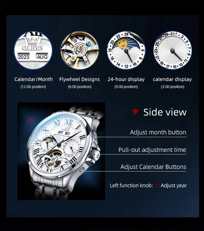 OLEVS Water Ghost Jam Tangan Pria Automatic Mechanical Watch Waterproof Stainless Steel Men Watch 5