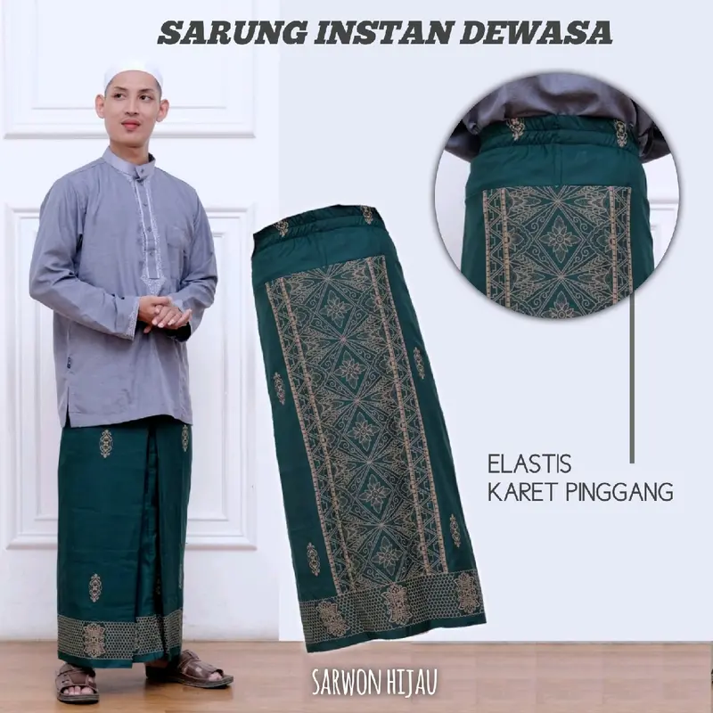 Sarung Instan Dewasa Motif Sarwon Tenun rayon Bahan Halus Modis dan Praktis Muslim - Kain, Pria Bali Putih Hitam 2