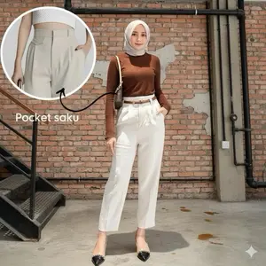 Arjaz Shop - Ara Baggy Basic Pants Highwaist Ankle Pant Formal  Kerja Kantor Nyaman Tebal Cantik Celana Kain  Katun Panjang Karet Kancing  Casual  Variasi Wanita