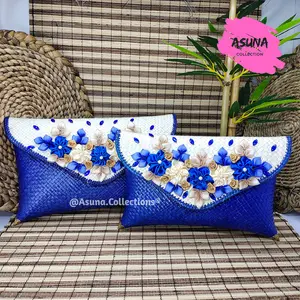 DOMPET WANITA CLUTCH PANDAN ANYAMAN BUNGA UNIK MOTIF KUBAH