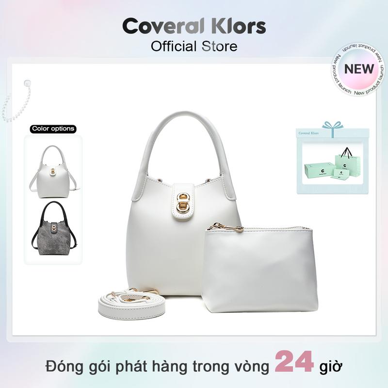 COVERAL & KLORS-【đóng gói hộp quà tặng Túi xách kiểu dáng Pháp, dành cho nữ, màu trắng và xám, túi đeo chéo dành cho nữ.