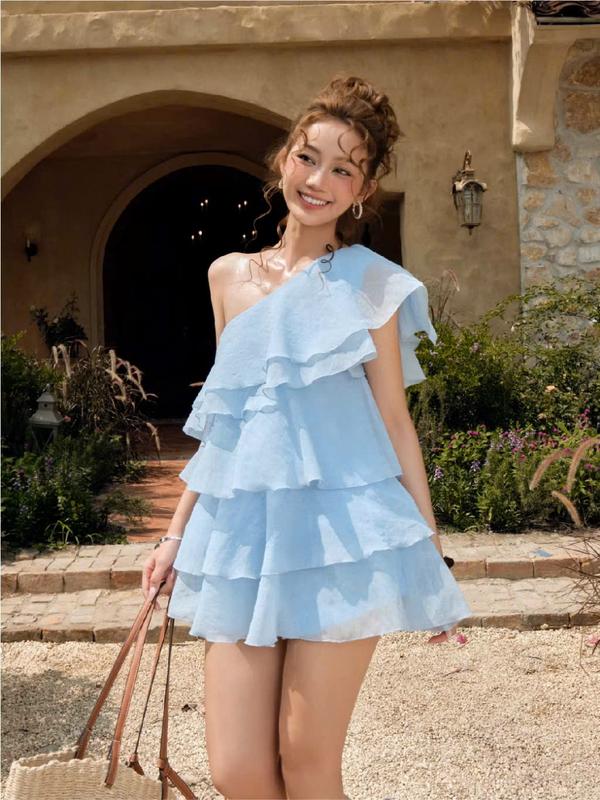 Set áo lệch vai thiểu thư bèo tầng kèm quần short set đồ đi biển set đồ nữ sang chảnh