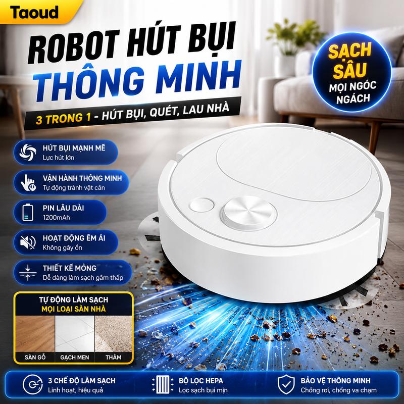 Robot Hút Bụi Quét Lau Nhà Thông Minh 3 Trong 1 - Máy Hút Bụi Mini Siêu Mỏng Tự…