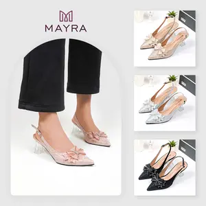 Mayra - Claudia sepatu pesta wanita pita kupu kupu depan sepatu heels wanita hak kaca 7cm terbaru