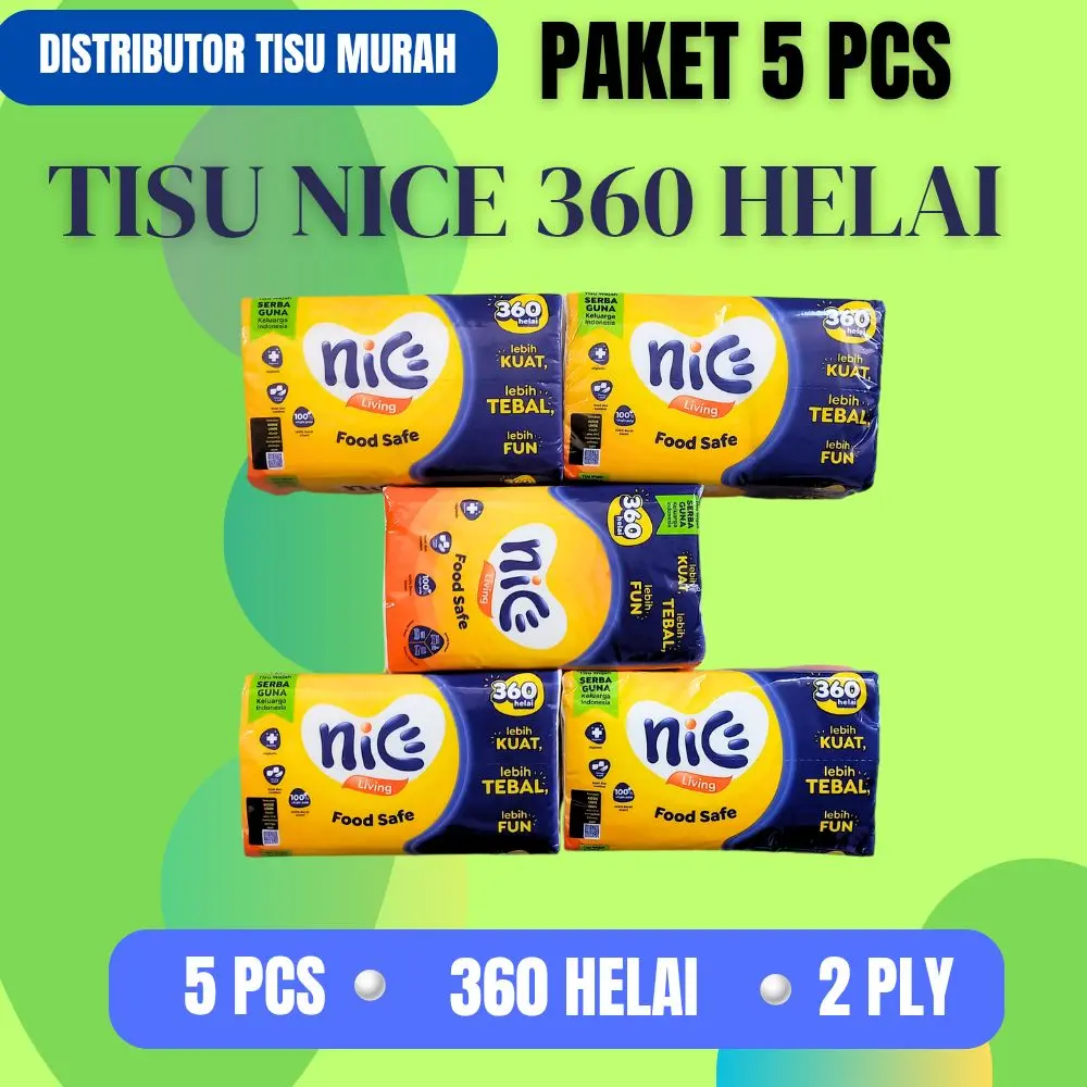 (PAKET 5 pcs) Tissue NICE Facial Tissu 180 sheet 2 ply / 360 Helai Tisu Wajah Murah Lembut COD Promo Murah Gratis Ongkir paket kotak