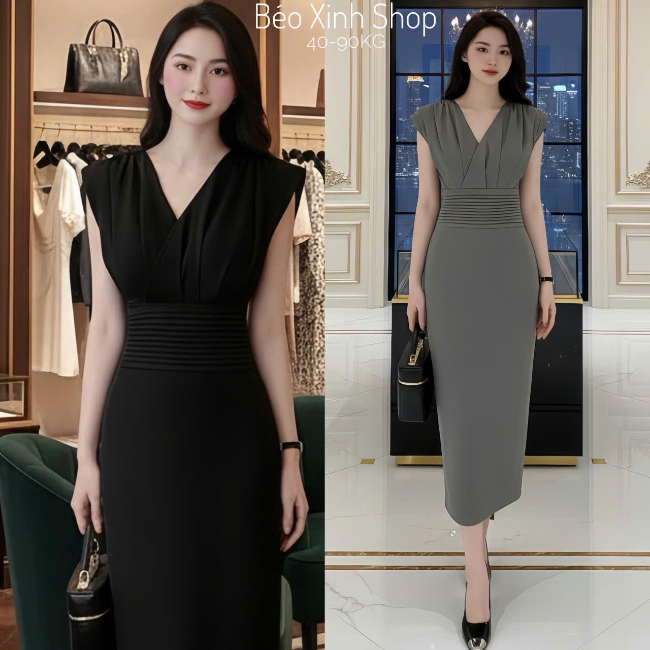 Váy Dự Tiệc Thiết Kế Phối Cổ V Xếp Ly Tiểu Thư (Vải Tuyết Mưa) Dày Dặn Cao Cấp Thanh Lịch Cho Các Nàng Bigsize 40–95kg Thời Trang Nữ Béo Xinh Shop - A.1589