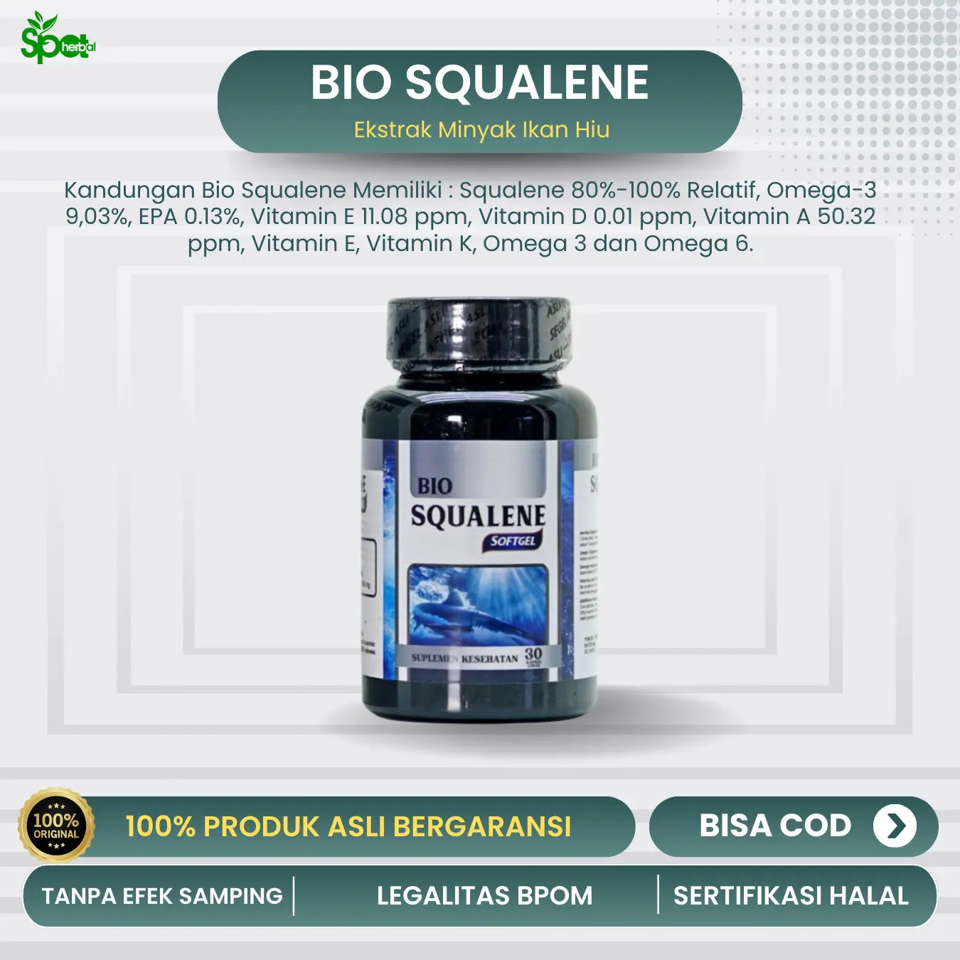 BIO SQUALENE 100% Minyak Hati Ikan Hiu Asli BPOM Halal - isi 30 Softgel