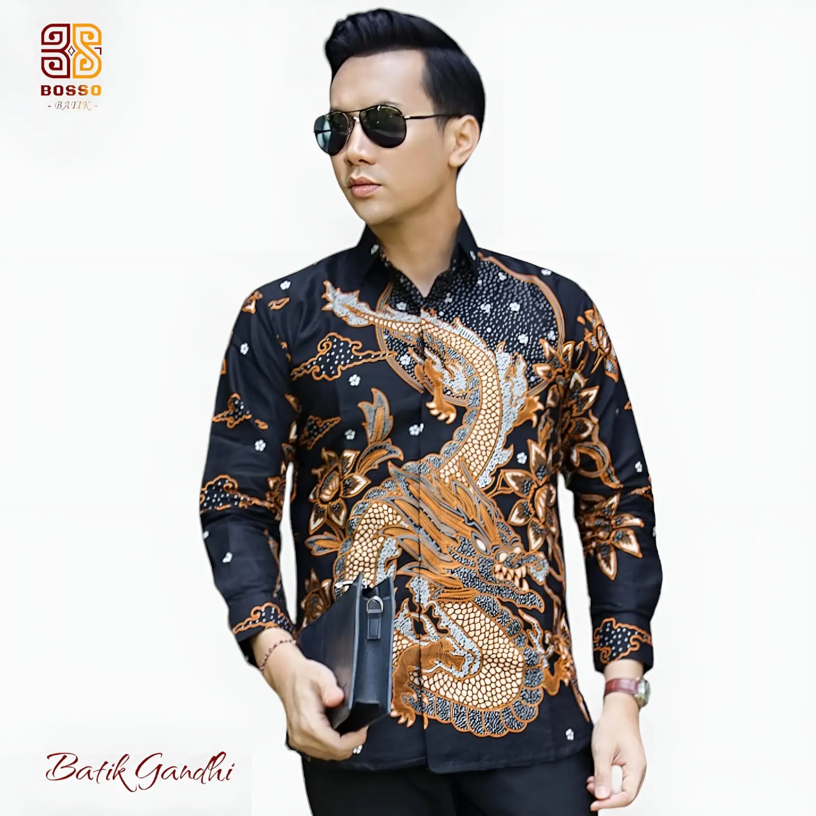 Batik Gandhi Slim-fitting Katun Hitam Baju Bunga Formal Motif Pria Pendek Panjang Distro Cowok Hem Nyaman Motif Naga Mega Mendung Keren Casual Keren Casual