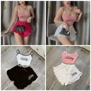 SETELAN WANITA KITTIE  RIB PREMIUM Baju Celana  Pendek Santai Nyaman
