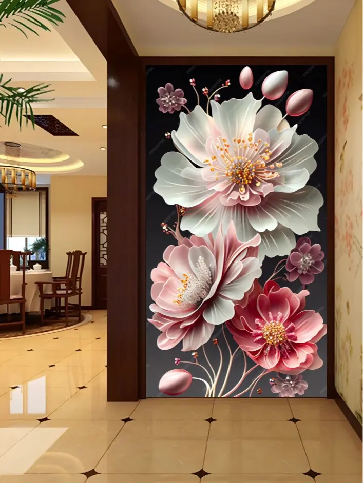 Wallpaper Dinding Bunga 3d, Stiker Bunga 3d Dinding Ruang Tamu, Stiker Bunga 3d Kekinian
