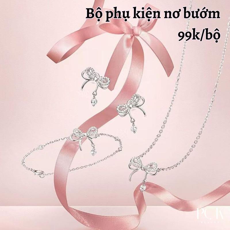 【Bộ 3  Dây Chuyền Vòng cổ nữ, Vòng cổ nữ, Thiết kế nơ tinh tế, Phụ kiện thời trang, Giá rẻ, Ngọt ngào và Thanh lịch, Được làm bằng thép không gỉ titan, Quà tặng phù hợp cho các bạn gái, Thích hợp cho Ngày kỷ niệm, Quà tặng thời trang Women