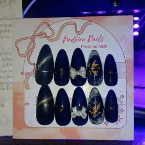 Nail art Kuku Palsu Marbel Navy Press on nails, Free lem Gel & 1 paket toolkit