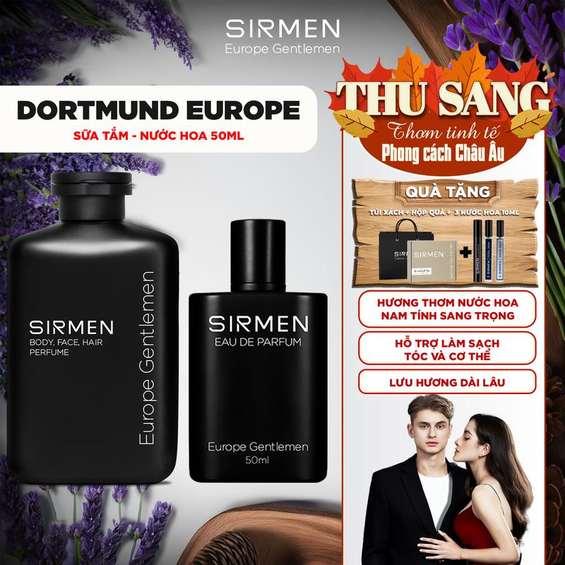 Bộ quà tặng cho nam DORTMUND EUROPE - Gồm Sữa tắm gội 4in1 350g và Nước hoa nam Eau de Parfum 50ml hương nước hoa châu Âu SIRMEN | TẶNG TÚI XÁCH & NƯỚC HOA 10ML
