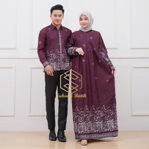 couple batik sepasang gamis dan kemeja Baju Panjang  Pasangan Kondangan Keluarga Muslim Dress Sarimbit Lebaran Pesta Setelan Dewasa Syari Ibu