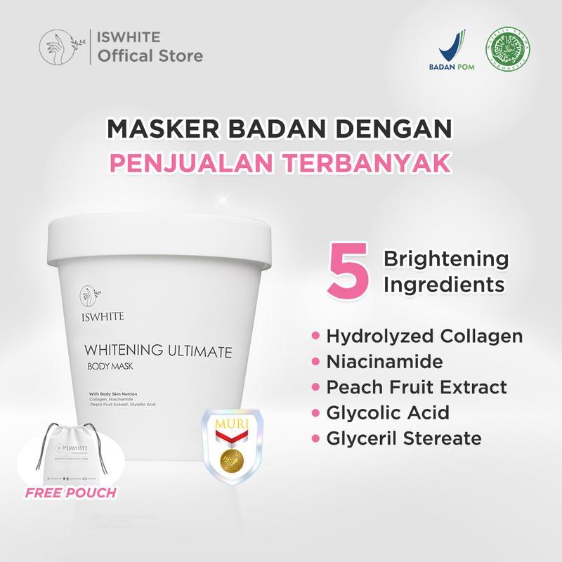ISWHITE Whitening Ultimate Body Mask Pencerah Pelembab Tubuh | Body Bleaching BPOM Halal Masker Mencerahkan Peach Extract 3